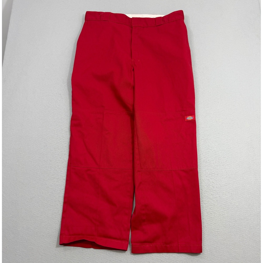 Vintage Dickies Pants Men's 38x30 Red Double Knee Workwear Loose Fit Utility